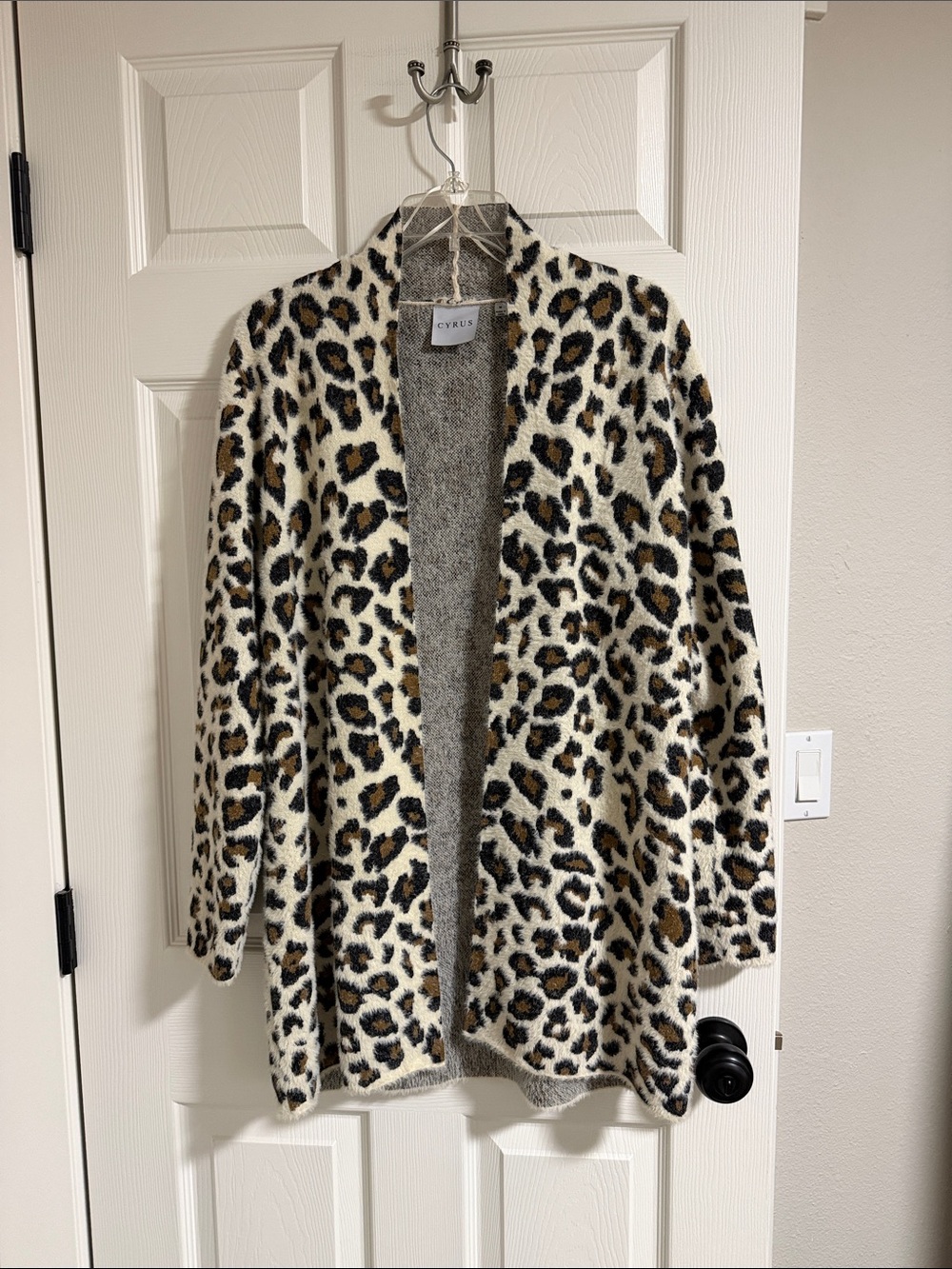 Cyrus Open-Front Leopard Print Cardigan - Cream, Tan, Black